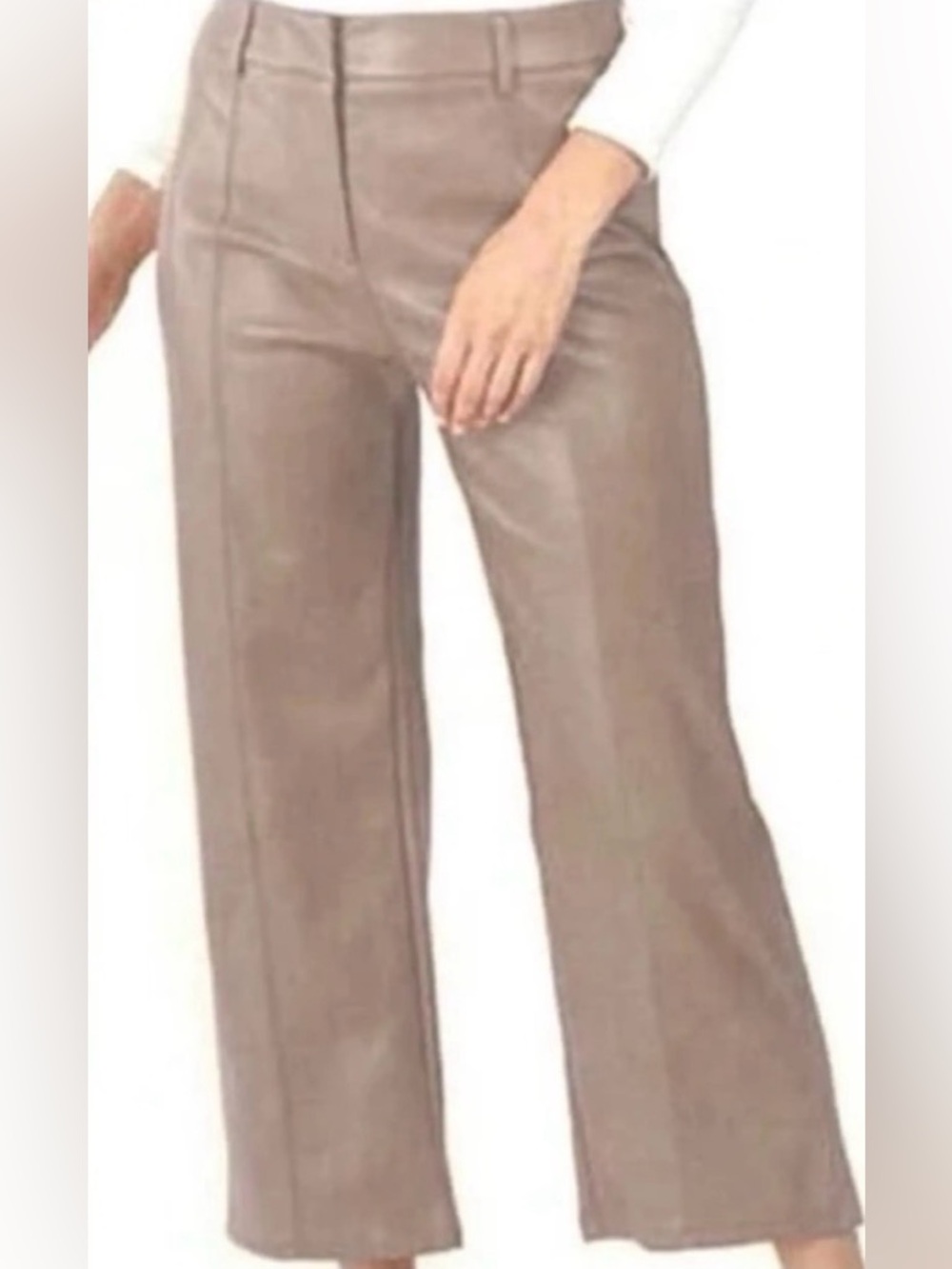 7 For All Mankind Vegan Leather High Rise Wide Leg Crop Pants | Taupe | Size M